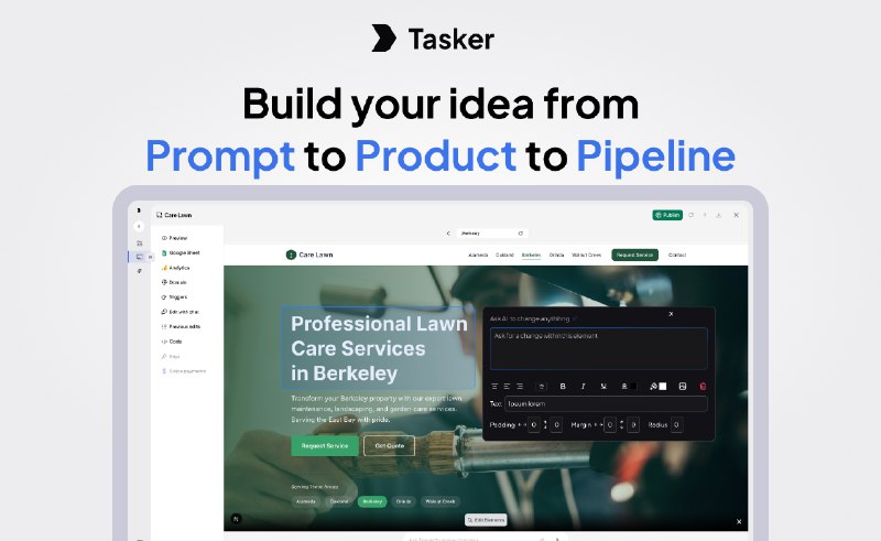 5. Tasker Builder标语：从创意灵感出发，将其转化为产品，再打造出一条完整的业务流程