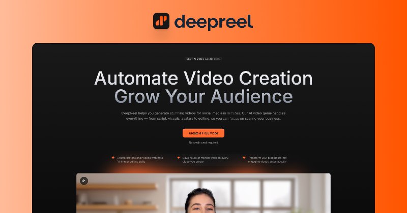 7. DeepReel标语：首款能充当你专属视频创作团队的人工智能代理介绍：只需几分钟，就能把博客文章、文档或创意想法转化为精致的、有主播讲解的视频