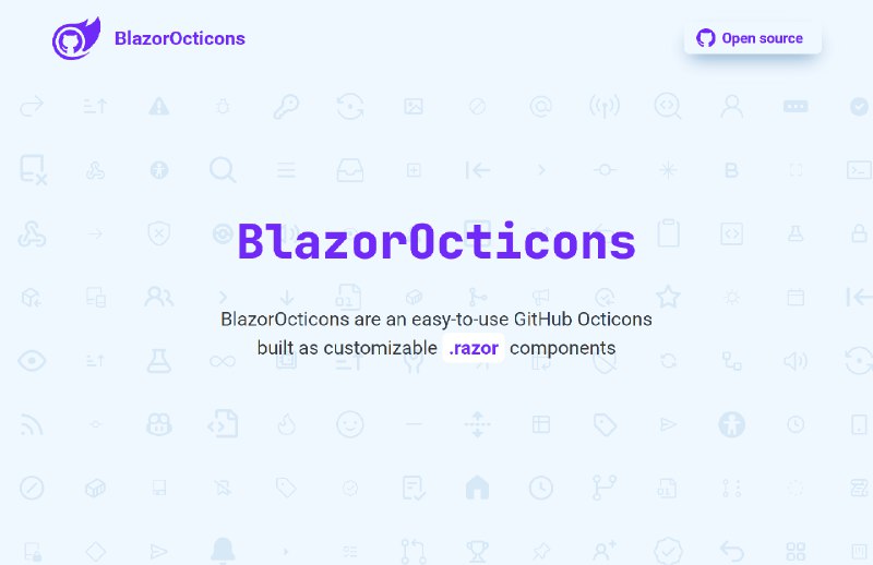 4. BlazorOcticons标语：在你的Blazor应用程序中使用GitHub图标（Octicons）的最简单方法介绍：BlazorOcticons 能把 GitHub 的 Octicons 图标以原生 Blazor 组件的形式提供给你使用