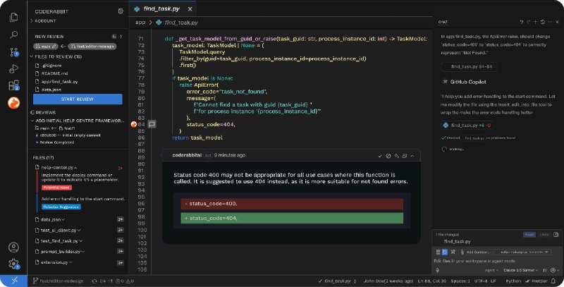 5. CodeRabbit VSCode Extension标语：在集成开发环境（IDE）中直接进行免费的人工智能代码审查