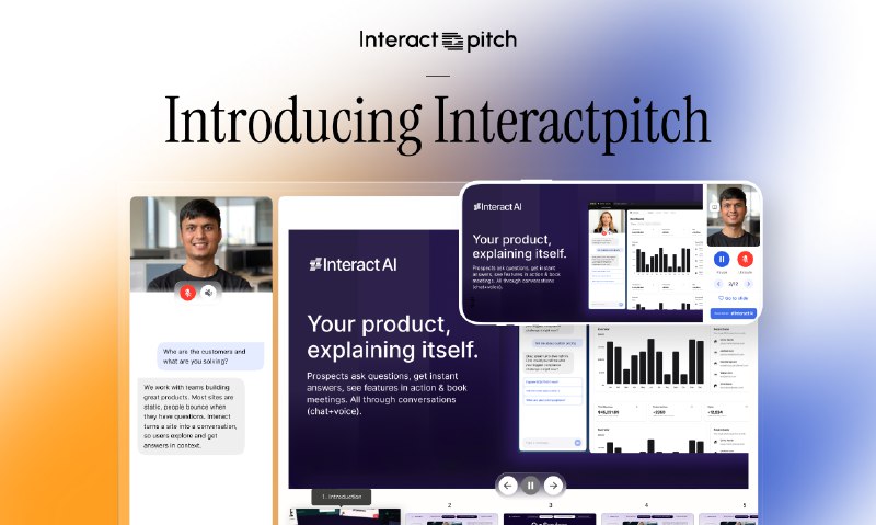 PH今日热榜 | 2026-01-211. Interactpitch标语：带有实时观众洞察信息的交互式推介演示文稿解释：“pitch decks”常见于商业场景，指用于向潜在客户、投资者等进行项目、产品等推介的演示文稿；“real-time viewer insights”就是关于观看者实时的一些洞察信息，比如观看者的反应、关注点等