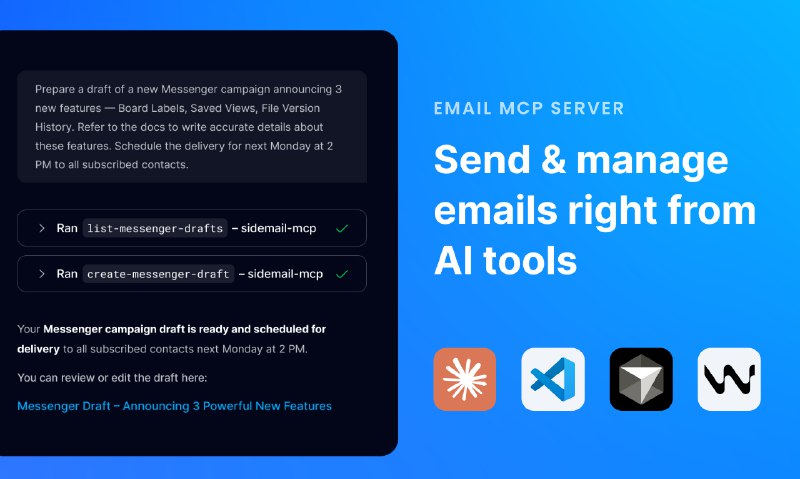 5. Sidemail MCP标语：让人工智能代理帮你撰写和管理软件即服务（SaaS）相关的邮件