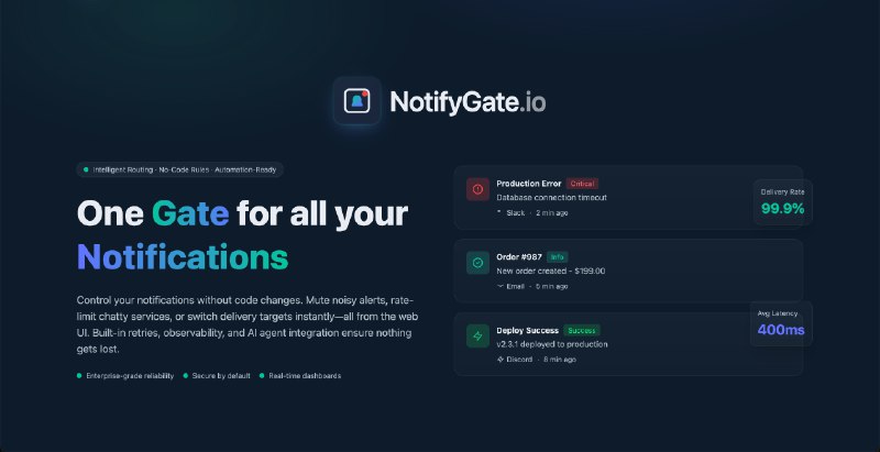 10. NotifyGate标语：一个入口，搞定所有通知解析：“One Gate”直译为“一扇门”，在这里形象地表示一个入口、一个渠道；“for all your Notifications”表示涵盖所有的通知信息，整体翻译为“一个入口，搞定所有通知”既简洁又能准确传达原文意思，符合科普杂志或日常对话的风格