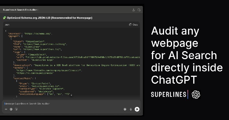 8. Superlines AI Search Auditor for ChatGPT标语：在ChatGPT中对任意网页进行人工智能搜索审核
