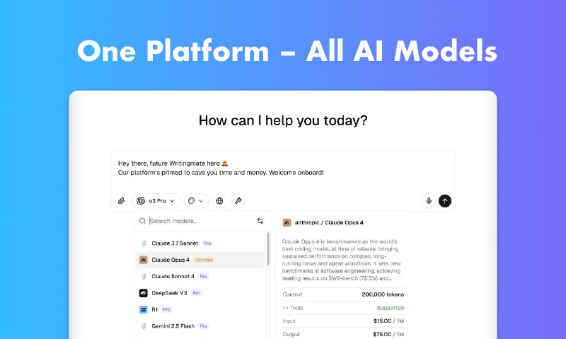 6. Writingmate 3.0标语：一份订阅，畅用所有人工智能模型