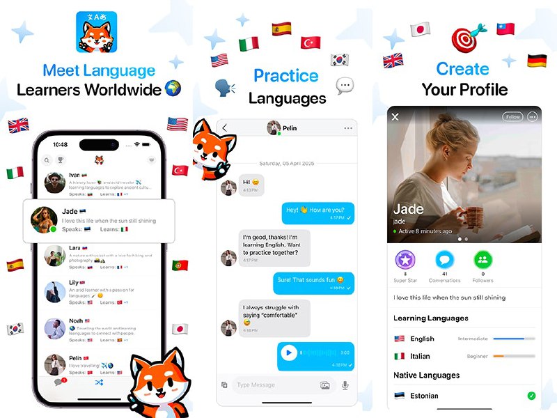 5. Foxylingo标语：和来自全球的真实用户聊天并进行语言交流