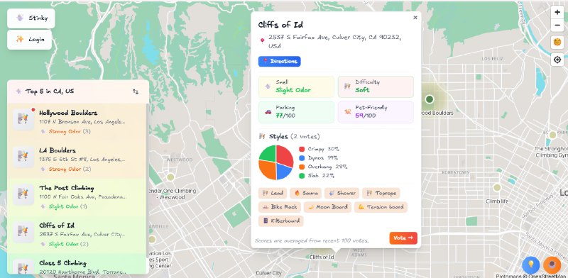 10. Your Shoe Smells-Map for stinky gyms标语：一个通过众包模式来对攀岩馆气味难闻程度进行评级的网站介绍：查找并评价附近的攀岩/抱石馆