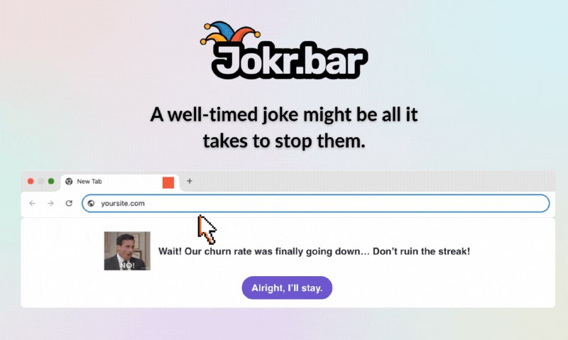 3. Jokr.bar标语：适时来个笑话，防止访客流失