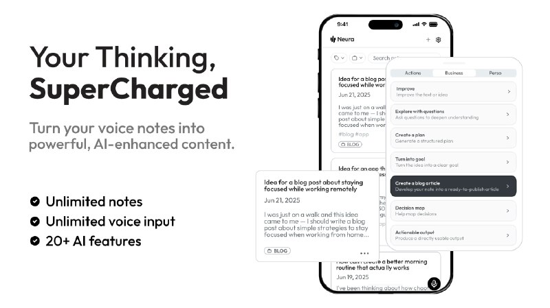 4. Neura标语：把你的语音笔记转化为强大的人工智能加持的内容