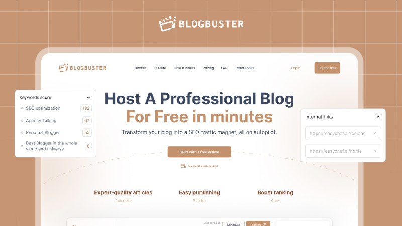 4. Blogbuster 标语：只需几分钟，就能在你的域名上免费创建一个博客