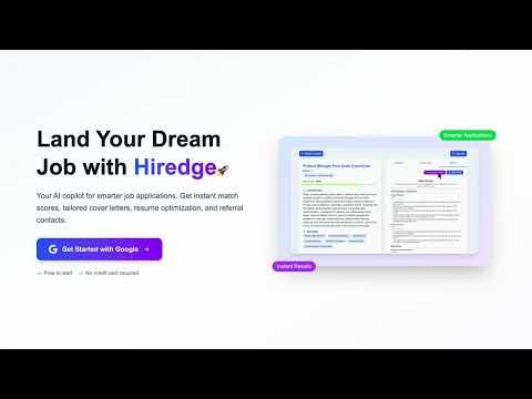 10. Hiredge标语：你的求职人工智能助手✨介绍：“智聘助手”（Hiredge）是一款由人工智能驱动的工具，它能帮助求职者根据招聘要求定制简历、生成个性化求职信，还能让你联系到招聘决策者，所有这些功能都集成在一个平台上