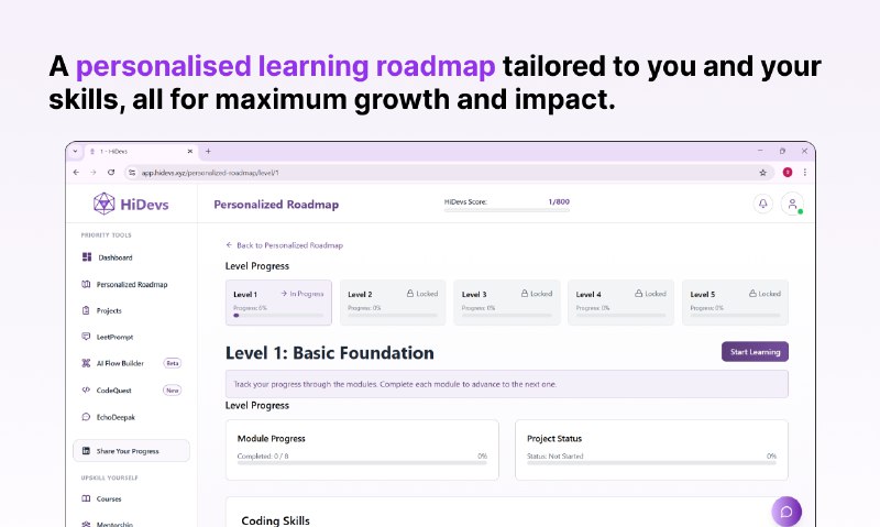 6. HiDevs标语：为每个人量身定制的生成式人工智能技能提升方案介绍：无论你从事科技、销售、人力资源还是产品相关工作，都可以借助个性化学习路径、人工智能助手、行业级项目以及实时反馈来提升技能、积累经验并不断学习