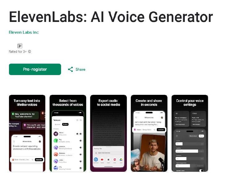10. ElevenLabs app for iOS and Android标语：最强大的人工智能语音工具，现在装进你的口袋啦