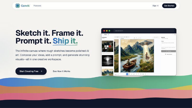 3. CanvAi标语：在无限画布上绘制、创作并生成人工智能艺术作品