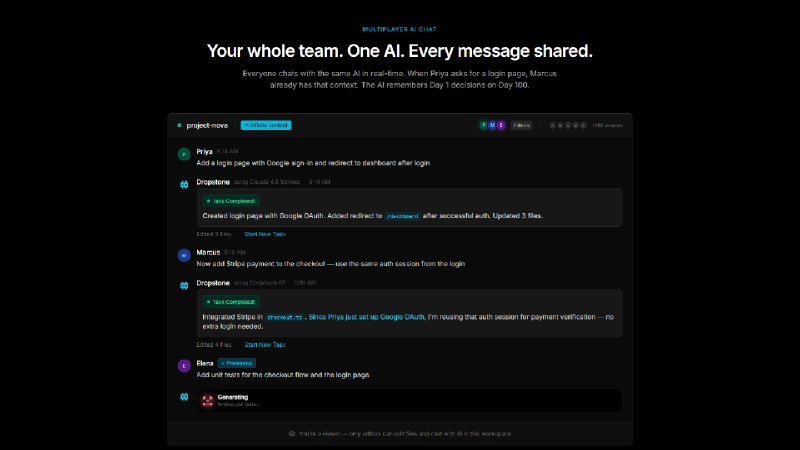 6. Dropstone 3标语：首款多人协作式人工智能代码编辑器，现在还新增了共享聊天功能