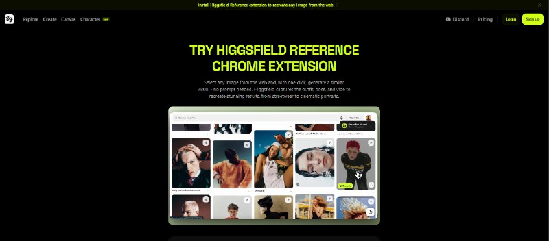 6. Higgsfield Steal标语：重现网络上任何地方的任意一张图片介绍：从网络上任意挑选一张图片，只需一键，就能生成与之相似的视觉效果——无需输入提示词