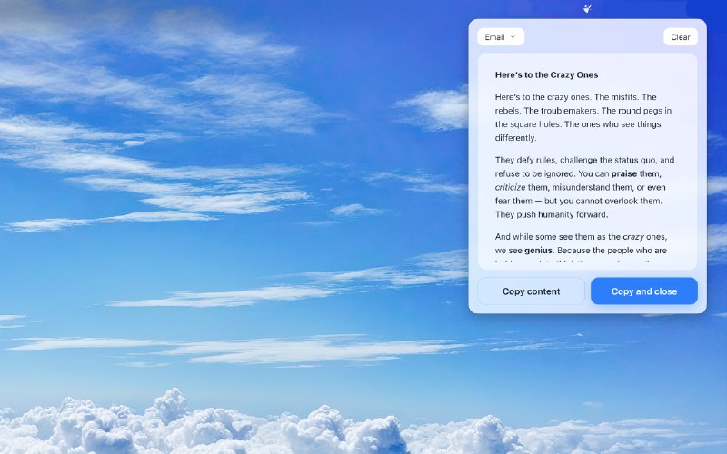 3. Purifai标语：支持应用程序识别的复制/粘贴功能，可去除不支持的格式介绍：从人工智能工具或网络上复制的文本，粘贴过来时往往会带着你自己根本不会用的字体和标题样式，尤其是在写邮件或聊天的时候