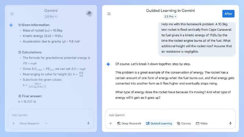 3. Guided Learning in Gemini标语：从寻找答案到深入理解介绍：引导式学习是 Gemini 推出的一种新模式，它能帮助你深入理解知识，而不只是获取答案，以此来辅助你的学习