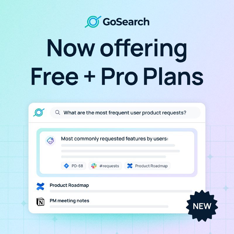 6. GoSearch Free标语：免费的企业搜索工具以及用于个人资源的人工智能代理服务介绍：GoSearch Free是首款供个人使用的智能企业搜索工具，等你有需要时可以升级为付费套餐