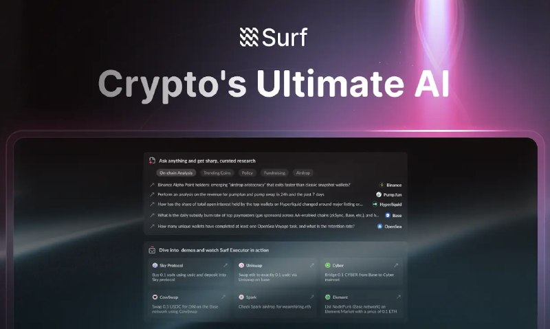PH今日热榜 | 2025-08-301. Surf标语：在一个平台上就能获取由人工智能驱动的加密货币洞察信息并进行交易
