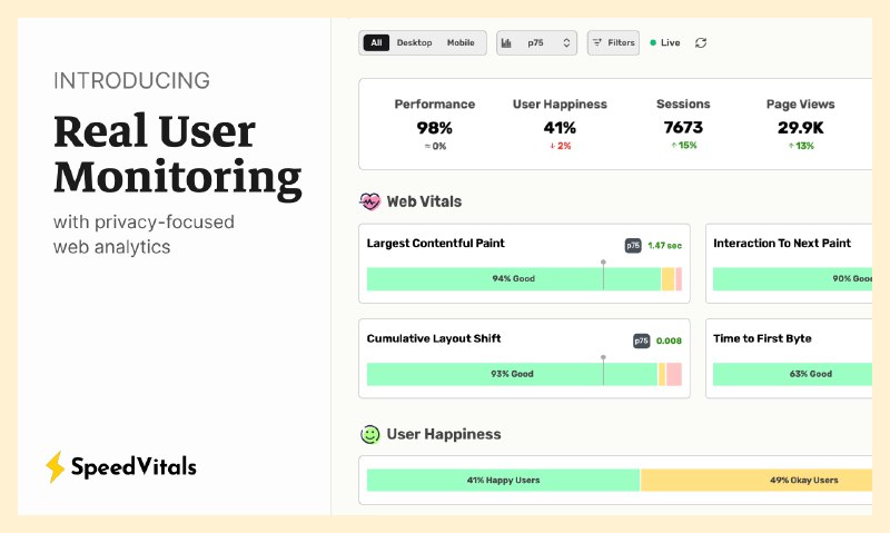 PH今日热榜 | 2025-08-071. SpeedVitals RUM标语：监测真实用户的表现以及网站分析数据解释：“Monitor”常见意思是“监测、监控”；“real - user performance”可直译为“真实用户的表现”；“web analytics”指的是对网站相关数据进行分析得出的结果，所以整体翻译为“监测真实用户的表现以及网站分析数据” ，这种表达符合科普杂志或日常对话的风格
