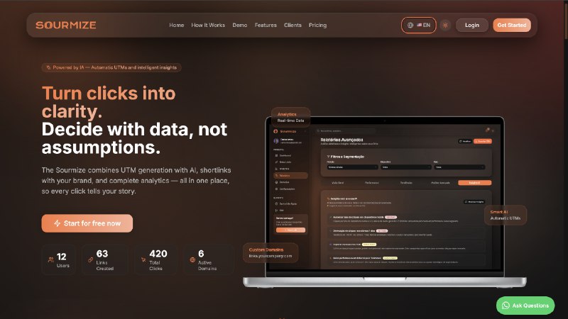 10. Sourmize标语：具备人工智能的自动统一追踪模块（UTMs）与智能分析功能注：UTM 是 Unified Tracking Module（统一追踪模块）的缩写，在营销等领域常用于追踪和分析流量来源等数据