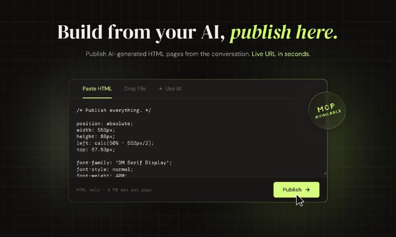 3. HTML Pub标语：通过MCP/应用程序编程接口（API）将人工智能生成的HTML代码转化为可访问的网址