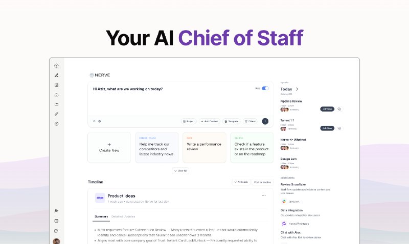 7. Nerve标语：能帮你实实在在干活的人工智能参谋长解析：“AI Chief of Staff”直译为“人工智能参谋长”，“does your actual work”意译为“能帮你实实在在干活”，整体译文符合科普杂志或日常对话的风格，简洁易懂