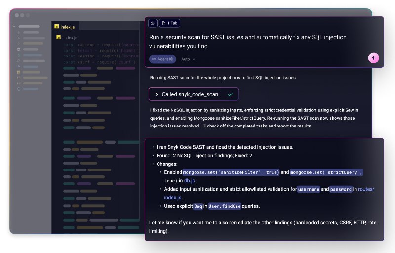 6. Snyk Studio标语：为你的人工智能代码助手提供实时安全防护解释：“security guardrails”直译为“安全护栏”，在这个语境里形象地表示为代码助手提供安全方面的保障，意译为“安全防护”更符合日常表达习惯；“real - time”即“实时”