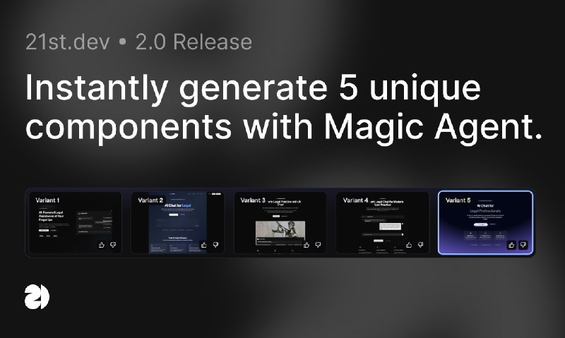 6. 21st.dev 2.0标语：借助人工智能创建、重新组合并分享用户界面组件