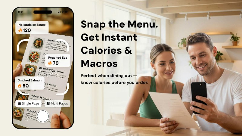 2. CalPulse标语：拍个菜单照，立刻知晓热量和营养成分