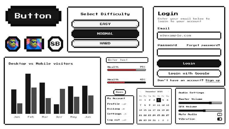 2. 8bitcn/ui标语：适用于任何框架的8位风格用户界面组件介绍：一套采用复古设计、易于使用的组件，以及一个代码分发平台