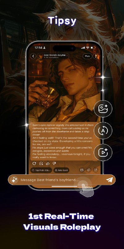 8. Tipsy Chat: Your AI Tavern标语：开启你的故事之旅——首个AI图像与视频角色扮演世界介绍：微醺聊天（Tipsy Chat）正在重塑人工智能角色扮演体验——在这个世界里，你既是主角，又是导演，还是编剧