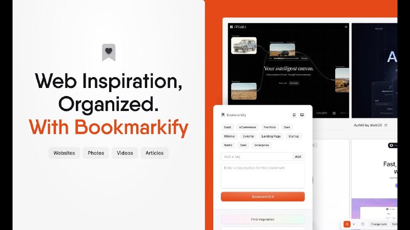 2. Bookmarkify标语：把网站、图片和视频收集到可视化面板中