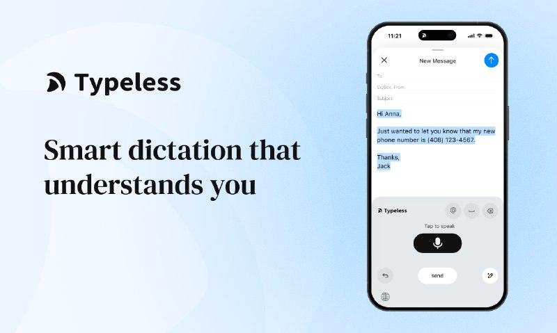 PH今日热榜 | 2025-12-251. Typeless for iOS标语：现在，iPhone 上可以使用人工智能语音键盘啦！介绍：自然地说话，iOS 版的 Typeless 就能把你的语音实时转化为清晰、润色过的消息、邮件和文档，就好像你是精心敲出来的一样