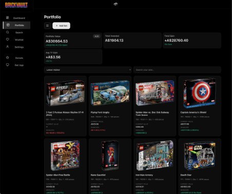 7. BrickVault标语：你专业的乐高套装投资组合追踪应用程序注：“portfolio”在金融投资领域指投资组合，这里结合“LEGO”推测是指用户收藏或投资的乐高套装组合，该应用程序可用于追踪这些乐高套装的相关情况