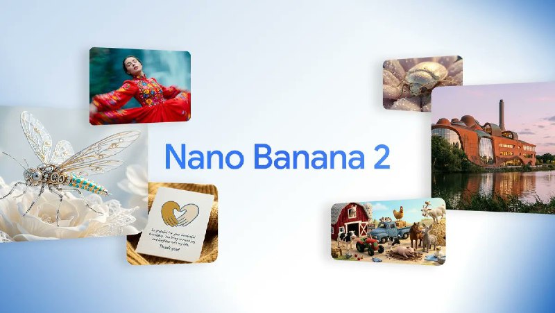 3. Nano Banana 2标语：谷歌最新的人工智能图像生成模型介绍：谷歌最新的图像生成模型“纳米香蕉2”具备丰富的世界知识，拥有可投入实际应用的性能指标，能保持主体一致性等诸多优点，而且处理速度极快