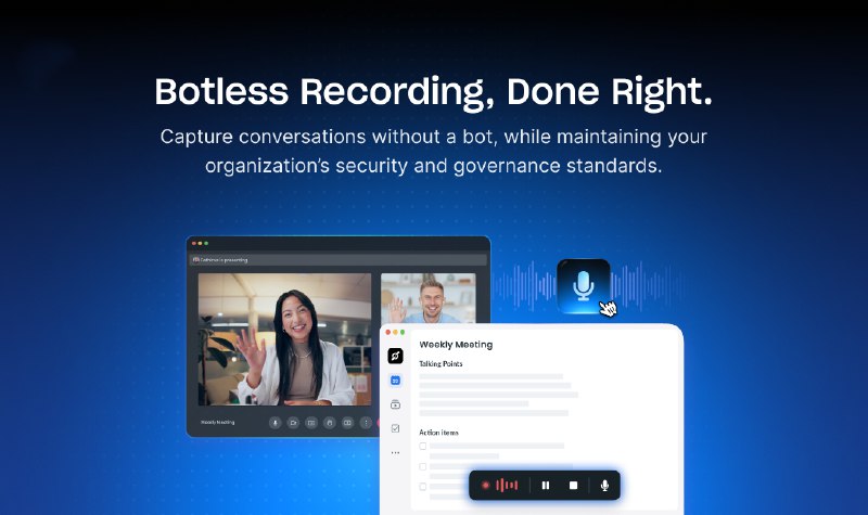 4. Fellow 5.0标语：无需机器人辅助的人工智能会议记录，搭配MCP和Zapier工作流程解释：“Botless”直译为“无机器人的”，这里结合语境理解为“无需机器人辅助”；“AI meeting notes”就是“人工智能会议记录”；“MCP”和“Zapier”是特定名称，一般直接保留，“workflows”即“工作流程” 