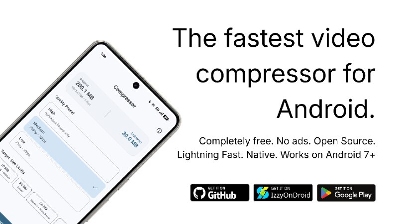 7. Compressor标语：安卓系统上最快的视频压缩工具