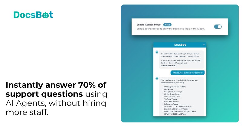 6. DocsBot标语：专为提供无缝支持而打造的人工智能代理这里“AI agents”就是“人工智能代理” ，是能自动执行特定任务的人工智能程序；“built for”表示“为……而打造”；“seamless support”直译为“无缝支持”，意思是这种支持连贯、顺畅，不会出现中断或衔接不好的情况