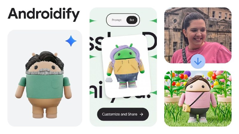 6. Androidify标语：经典的聊天机器人创建者带着“双子星”模型回归啦！介绍：经典的安卓小人（Androidify）应用程序回归啦，现在它由双子座（Gemini）模型提供支持