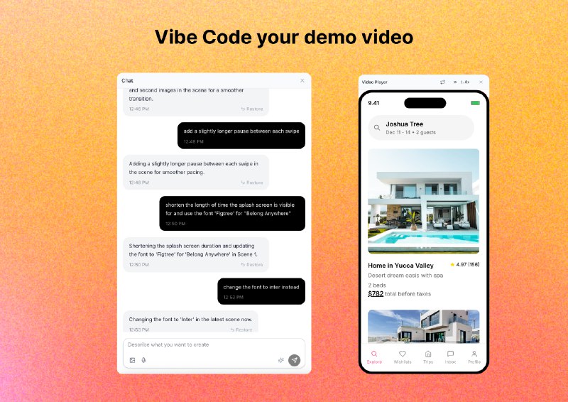 6. Bazaar V3标语：为你的软件演示视频营造独特氛围解释：“Vibe-code”在这里可以理解为营造出一种特定的氛围、风格，结合语境就是为软件演示视频打造出独特的感觉，所以翻译成“为你的软件演示视频营造独特氛围”比较符合日常表达习惯