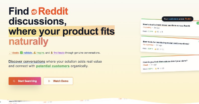7. mention.click标语：通过在Reddit上的交流来构思创意、验证想法并挖掘潜在客户