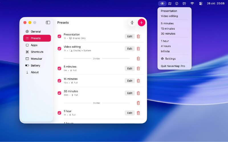 9. NeverNap Pro标语：让你的苹果电脑保持唤醒状态介绍：“永醒专业版”（NeverNap Pro）能在你最需要的时候让你的苹果电脑保持唤醒状态