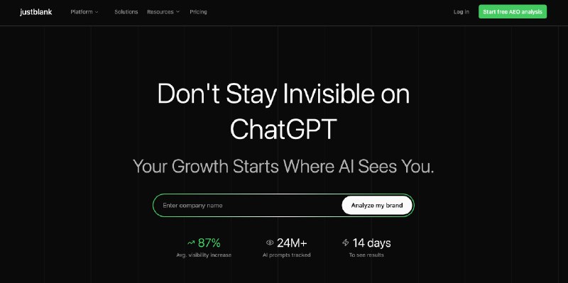 6. Justblank标语：免费的AEO（可能是特定的分析指标或工具名称）分析服务，搭配内容工具，助力提升人工智能相关排名