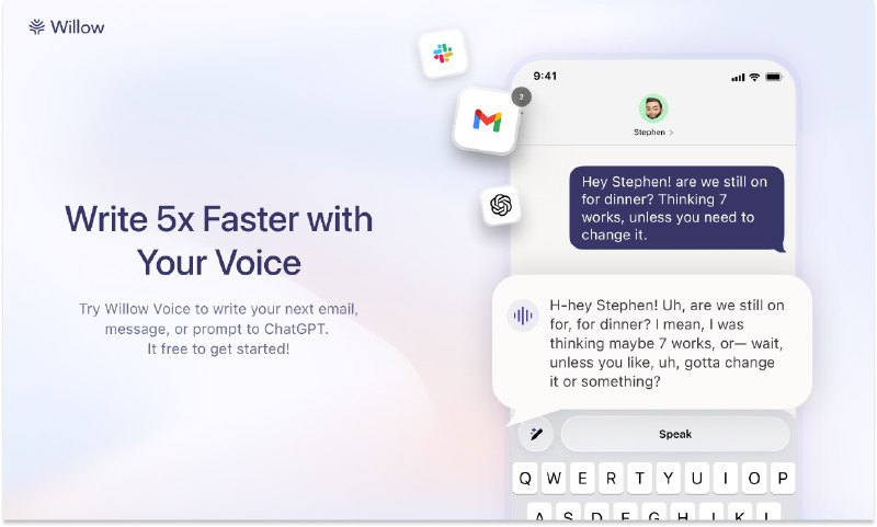 3. Willow on IOS标语：现在用语音听写功能，写作速度能提升 5 倍！iOS 系统现已支持