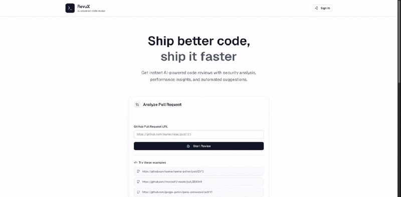 10. RevuX标语：由人工智能驱动的代码审查解释：“AI-powered”直译为“由人工智能驱动的”，“code review”是常见的专业术语，意思是“代码审查” ，整体表达在科普或日常交流语境中比较清晰易懂