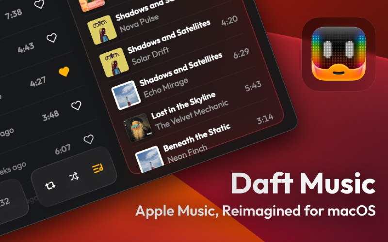 3. Daft Music标语：在 Mac 上畅享极致的 Apple Music 音乐体验介绍：Daft Music是一款专为 macOS 系统原生打造的苹果音乐应用程序，运行速度快，设计精美