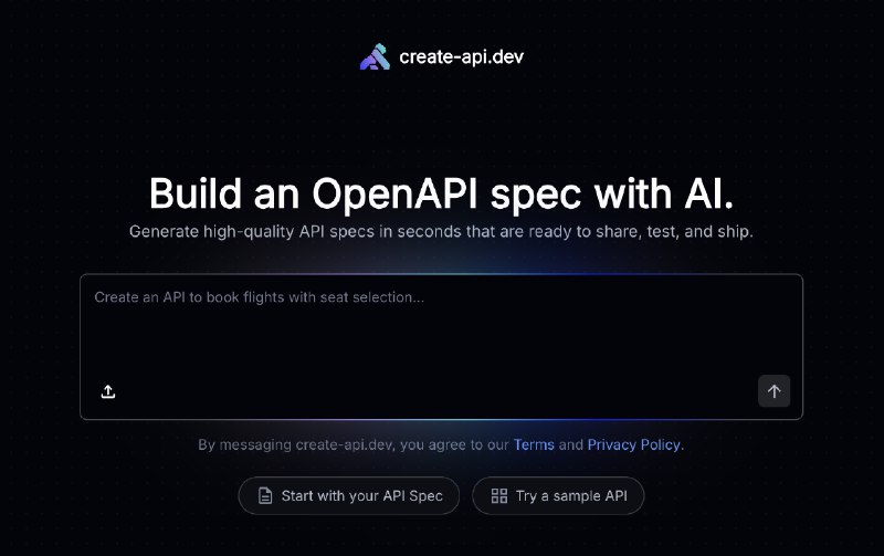 9.  create-api.dev by Kong标语：利用人工智能生成并分享OpenAPI规范注：OpenAPI 是一种用于描述 API（应用程序编程接口）的规范，它使得不同的软件系统之间能够更好地进行交互和通信