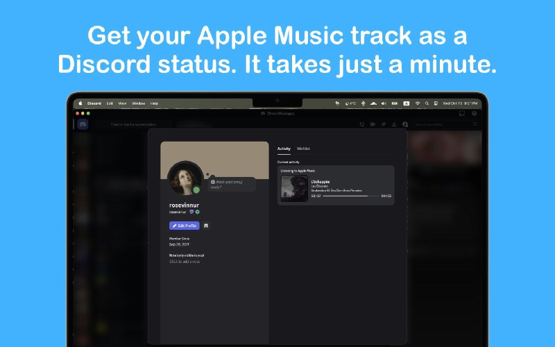 7. MusicRPC标语：把苹果音乐里的歌曲分享到 Discord（一款社交软件）上